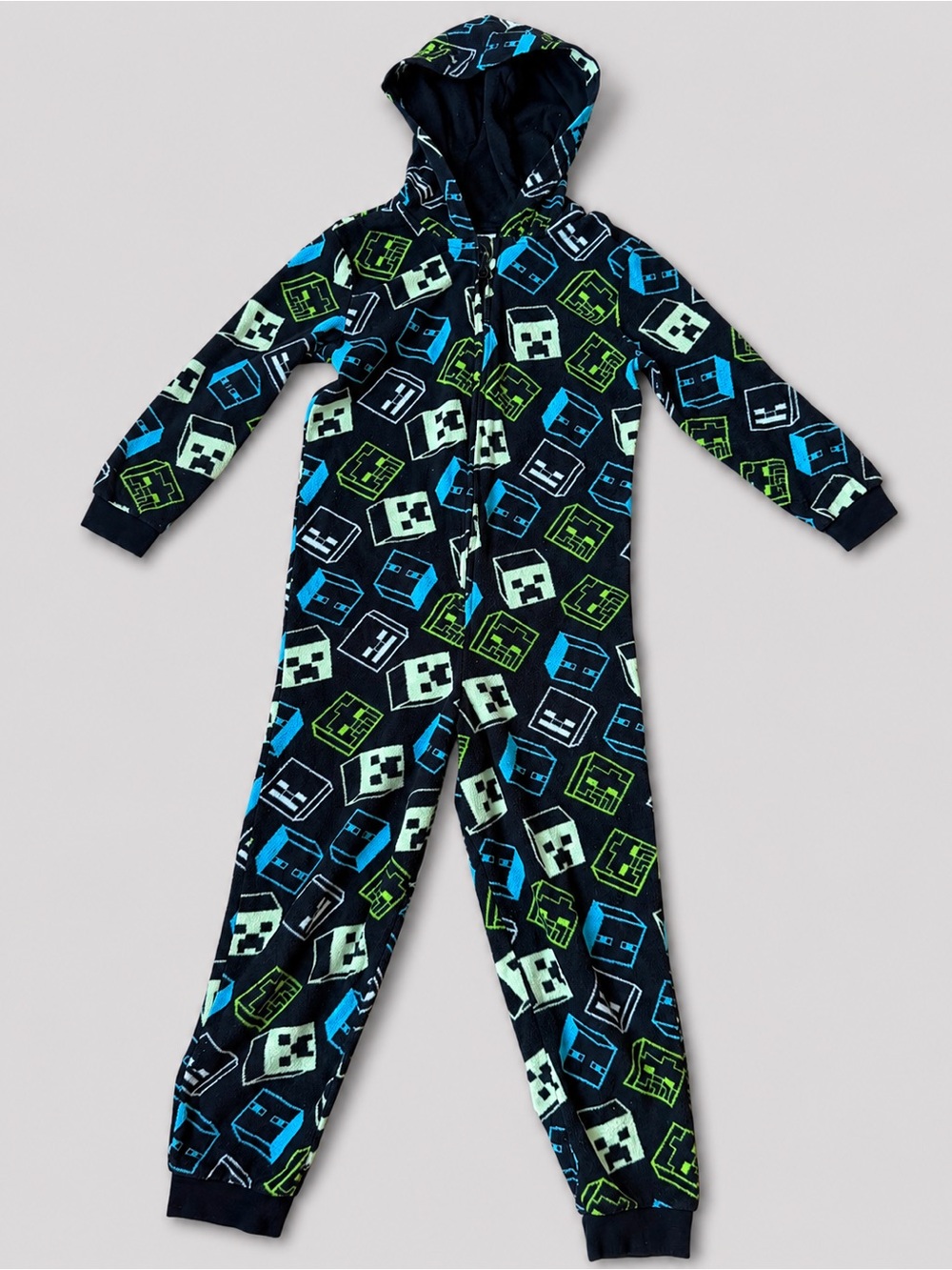 Minecraft Kids Hooded Pajama Onesie Sleepwear Size 7 - 8 years
